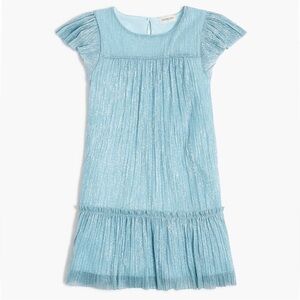 NWT Crewcuts Shimmer Pleated Sky Blue Dress with Flutter Sleeves